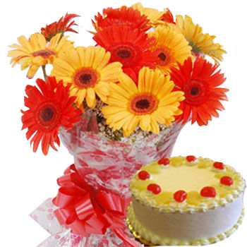 Gerbera and Pineapple Cake Combo