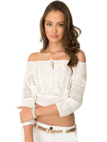 Viscose Cotton White Lace Sleeve Summer Casual Top