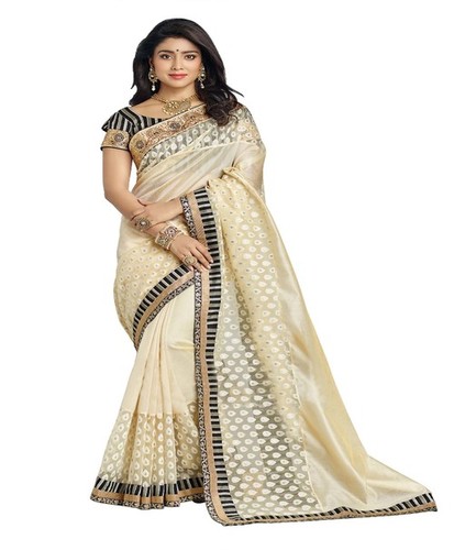 ब्लैक एंड ऑफ-व्हाइट प्योर सिल्क साड़ी