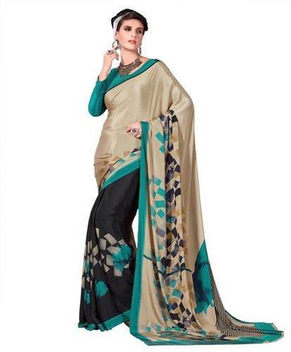 Cream And Black Printed Sarees