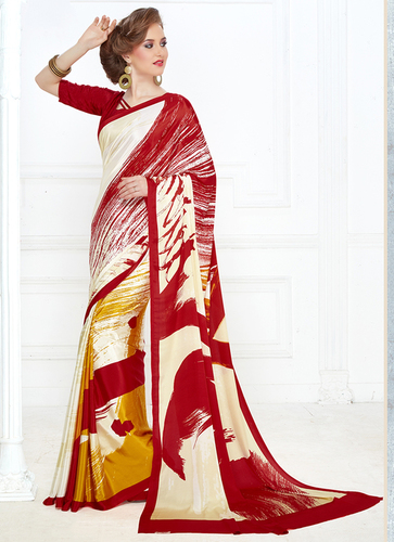 Printed Saree - Crepe Fabric, 5.5 Meter Length, Available in Plus Sizes | Fancy Designs, Short Sleeves, All-Season Wear, Colorfastness