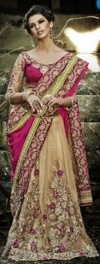 Beige And Pink Color Pure Crepe Jacquard And Net Saree