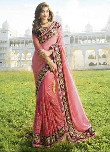 Light Pink Colored Viscose Saree