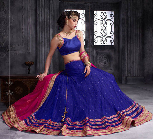 Blue Lehenga With Crystals Stones lace sequins Work