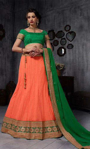 Orange Lehenga With Crystals Stones lace