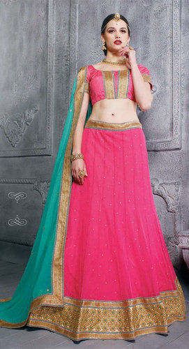 Pink Lehenga With Crystals Stones lace resham