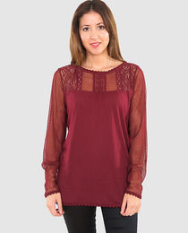 Women'S Full Sleeves T Shirt With Plumetti And Guipur