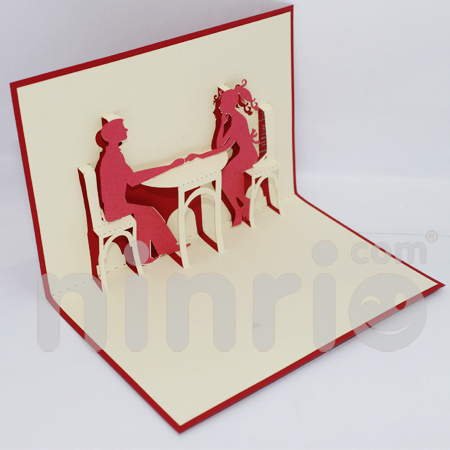 Dating 3D Pop Up Card - Paper, 10x15cm, Red | Romantic Couple, Multiple Layers, Matte Finish, Customizable