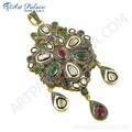 Emerald Gemstone Gold Plated Silver Pendant