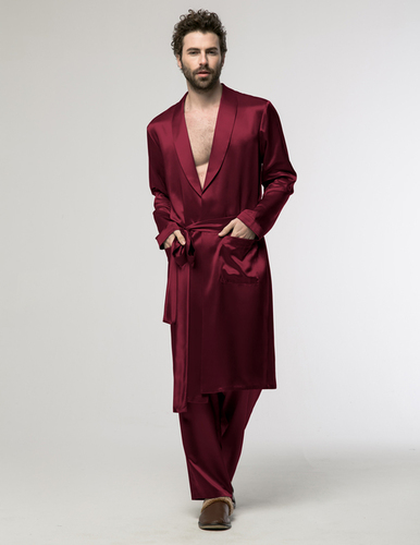 Knee Length Long Sleeves Silk Robe For Men