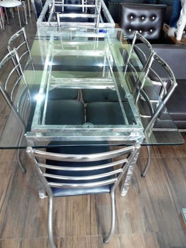 Stainless Steel Dining Table - Premium Quality, Includes Three Metallic Stools for Mess and Restaurant Use