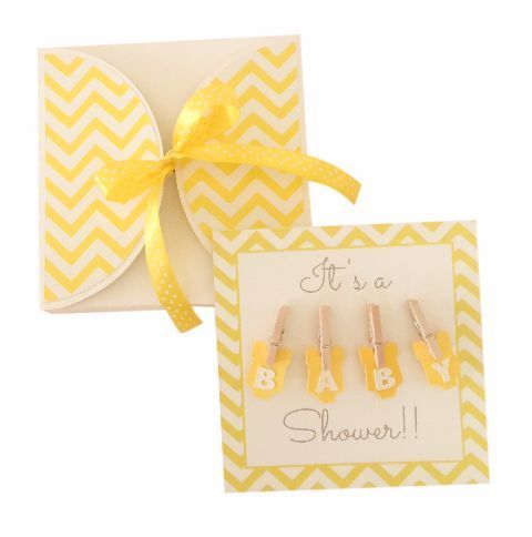 Baby Shower Invitation Clothes Line Happy Yellow Pack Of Six