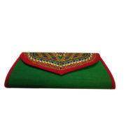 Ethnics Traditional Kutch Handicraft Green Color With Red Border Handbag Woman Purse