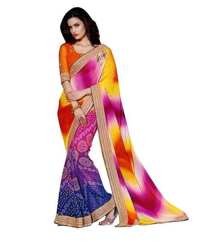 Georgette Designer Bandhani Saree Multicolour