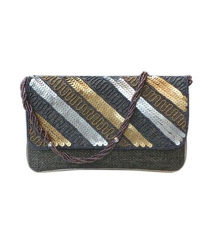 Jute Clutch with Dazzling Design Grey Ladies Handbag