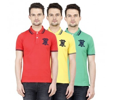 Multi Color Polo Neck Solid T-Shirt