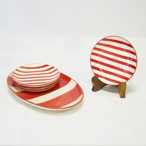 Red Summer Striped Appetizer Set