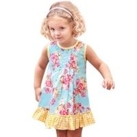 Girls The Pug Blue Floral Party Dress