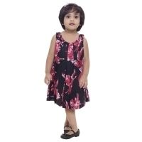 Pixi Girls Black Big Pink Flower Print Dress