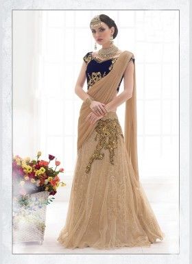 Stunning Net Beige Lehenga Saree