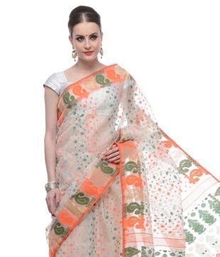 White Cotton Silk Jamdani Sarees