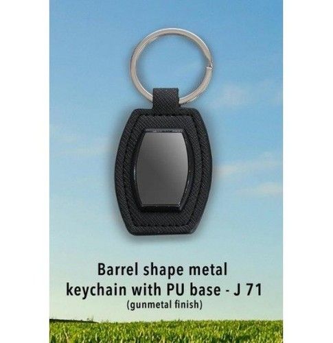 Barrel Shape Metal Keychain With Pu Base