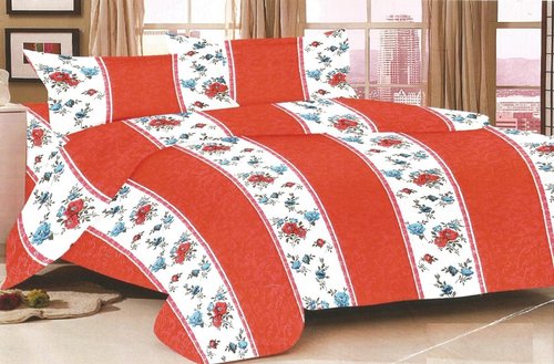 सिंगल बेडशीट 100% कॉटन फ्लोरल स्ट्राइप प्रिंटेड पिंक (गुलाबी) रंग