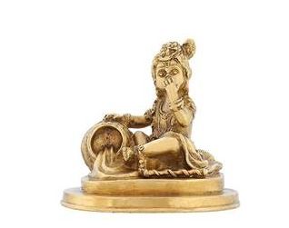 Indian Decor Hindu God Statue Child Krishna Eating Butter