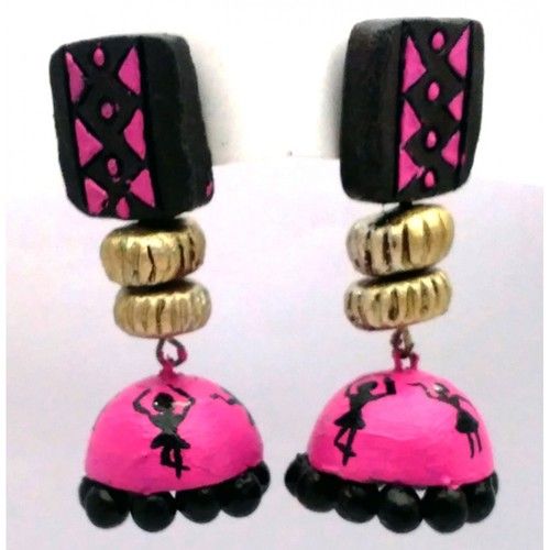 Contemporary Double Hanging Terracotta Jhumka