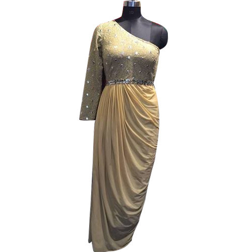 Ladies Off Sholuder Golden Gown