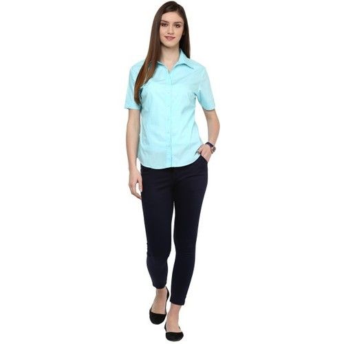 Turquoise Slim Fit Ladies Formal Shirts