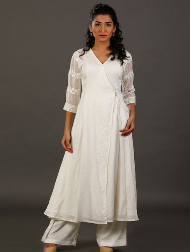 Ladies Anarkali Angrakha With Hand Embroidered Sleeves