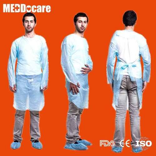 डिस्पोजेबल वेटरनरी प्लास्टिक थंब लूप सीपीई आइसोलेशन गाउन