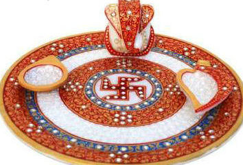 Marble Pooja Thali - Elegant Design, Perfect for Special Occasions | Ideal for Welcoming Guests and Vidaai Ceremonies