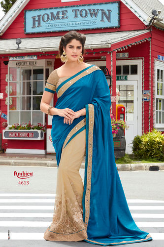 Buy Wedding Wear Sky Blue Border Work Fancy Saree Online From Surat  Wholesale Shop.