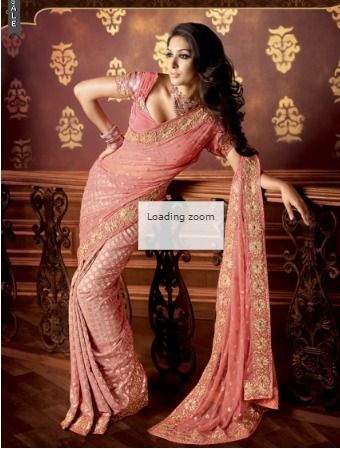 Light Peach Designer Sarees