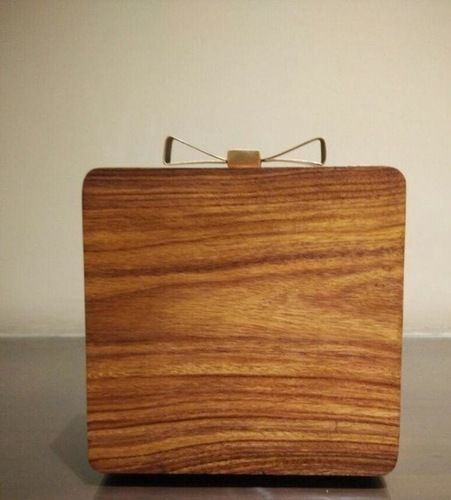 Bow Shaped Lock Square Wooden Clutch