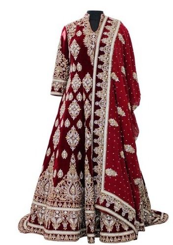 Maroon Bridal Trail Dress