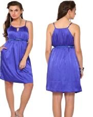 Blue Polyester Short Dress