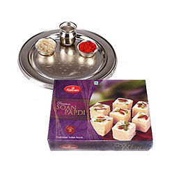 Silver Plated Thali With Soan Papdi