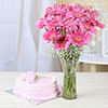 Pink Gerberas with Heart Shaped Strawberry Cake Eggless