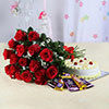 Red Roses with Half Kg Pineapple Cake Eggless & Chocolate Bars