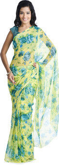 Ladies Green Floral Chiffon Sarees