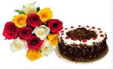 Mix Flower With Black Forest Cake