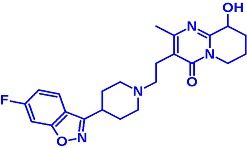 Paliperidone - CAS No 144598-75-4, Chemical Structure (Â±)-3-[2-[4-(6-fluoro-1,2-benzisoxazol-3-yl)-1-piperidinyl]ethyl]-6,7,8,9-tetrahydro-9-hydroxy-2-methyl-4H-pyrido[1,2-a]pyrimidin-4-one, Atypical Antipsychotic with Dopamine Antagonist Properties