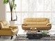 Modern Leather Sofa Set - Softwood, Latex Rubber Foam, Sandal Beige Color | Luxury Design, Center Line Styled Upholstery, Angled Chrome Legs, Tufted Back Cushion