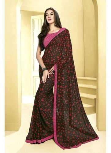 डिज़ाइनर ब्लैक एंड रेड जॉर्जेट साड़ी