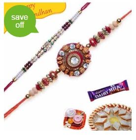 A Pair Sandalwood Beads And Stones Rakhi