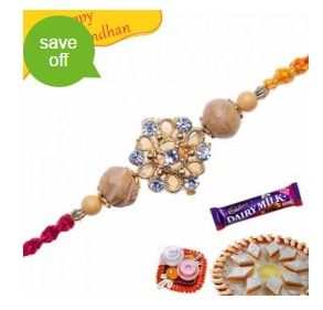 Auspicious Floral Design Diamond Studed Mauli Rakhi