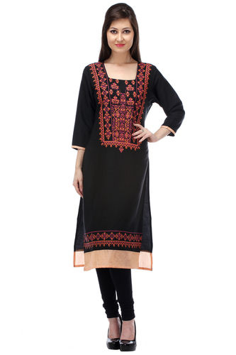 Ladies Printed Cotton Black Kurtis